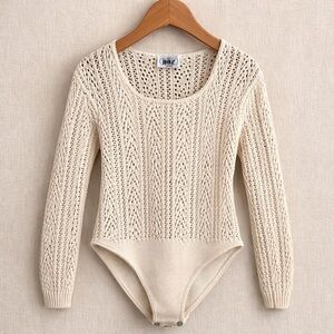 BOZ Crochet Knit Top Cream Open Knit Boho Sweater Canada